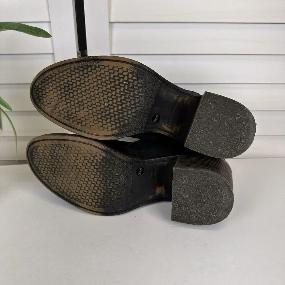 Lucky Brand Roquee Zippered Ankle Booties Black Leather‎ Block Heel Size 10 M